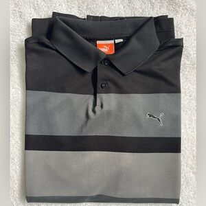 Puma Black and Gray Horizontal Stripe Golf  Polo, Mens medium